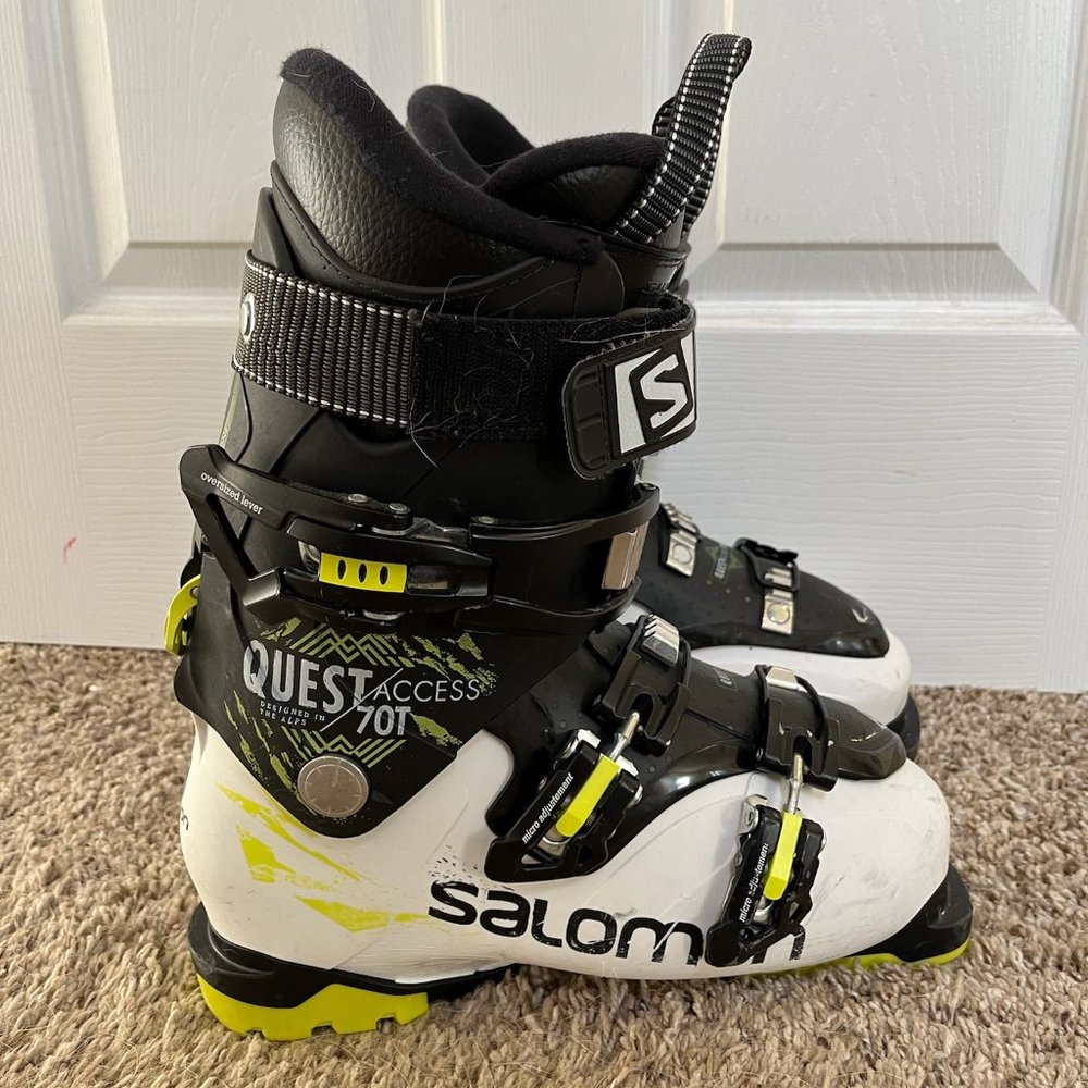 Salomon Kids Quest Access 70T Ski Boots in Black, White & Yellow